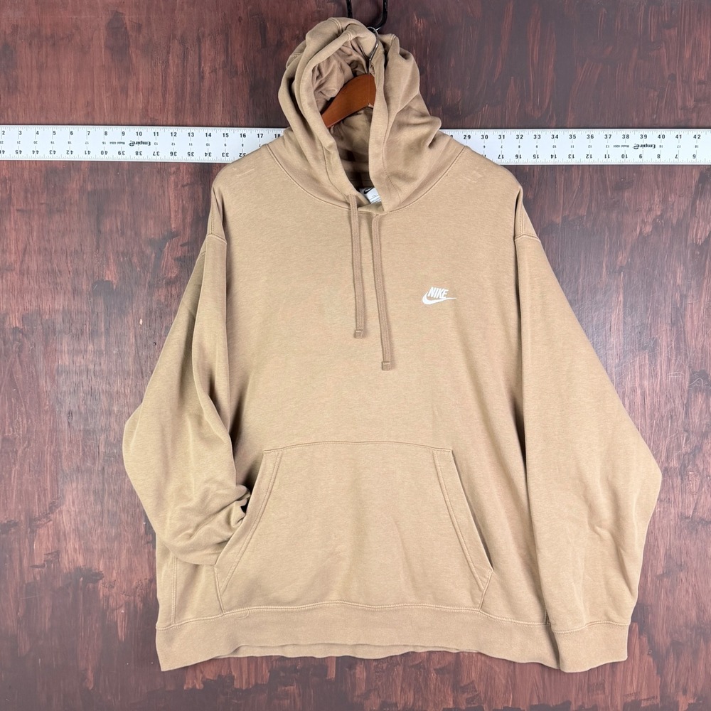 Nike Sportswear Club Fleece Hoodie Khaki Tan Mens 2XL BV2654-258 Futura Logo